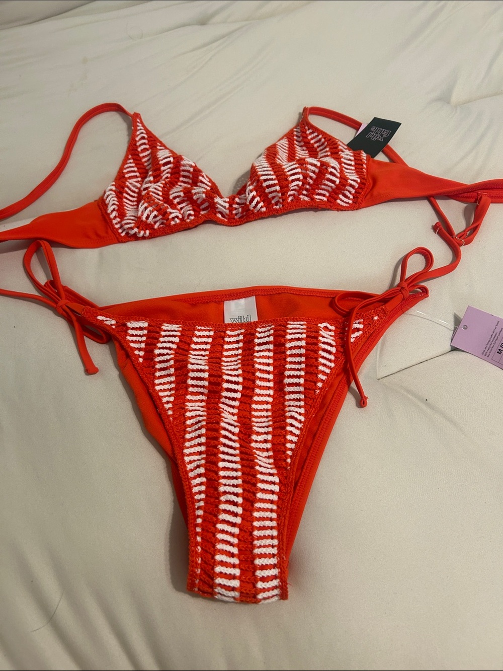 wild fable Red and White Crochet-Detail String Bikini